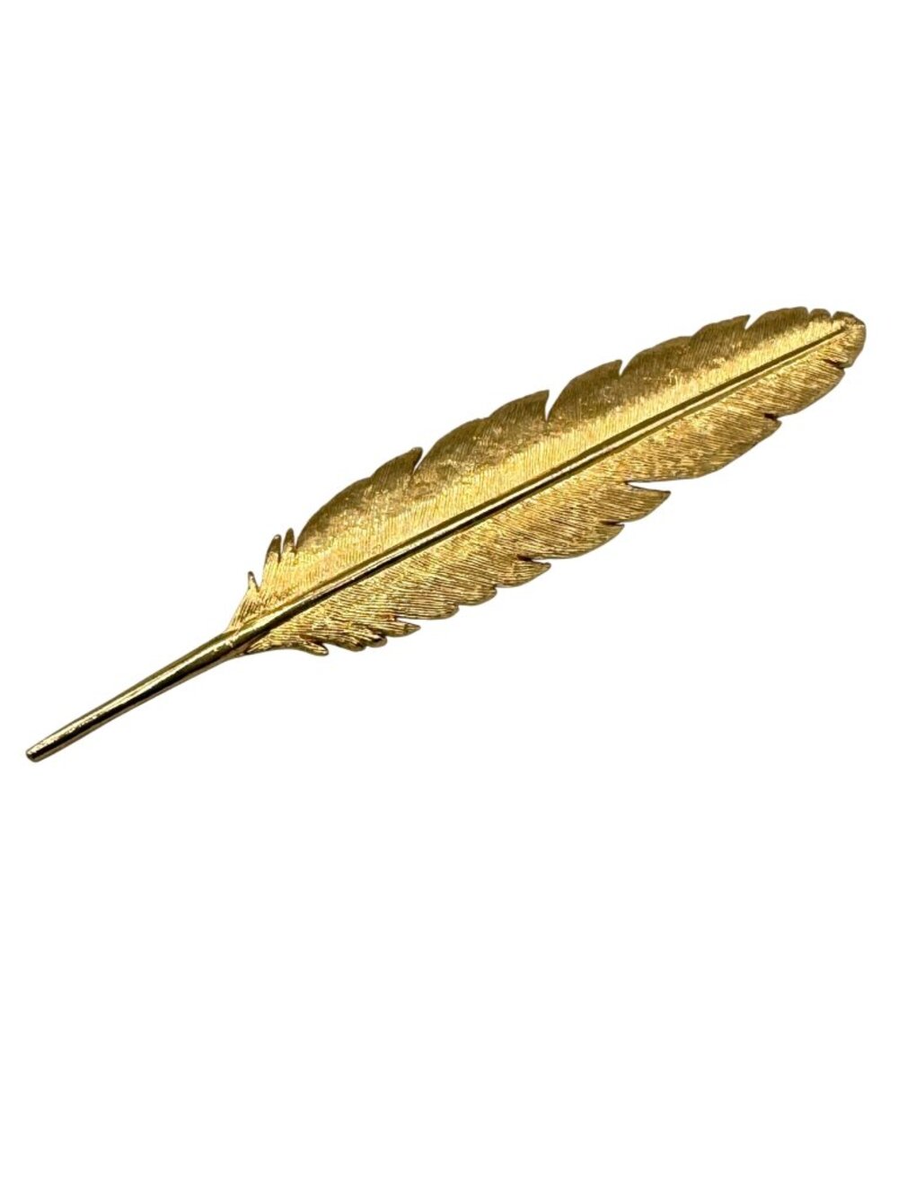 Vintage Gold Tone Feather Brooch Bold Statement 5.25" Art Nouveau Tancer II